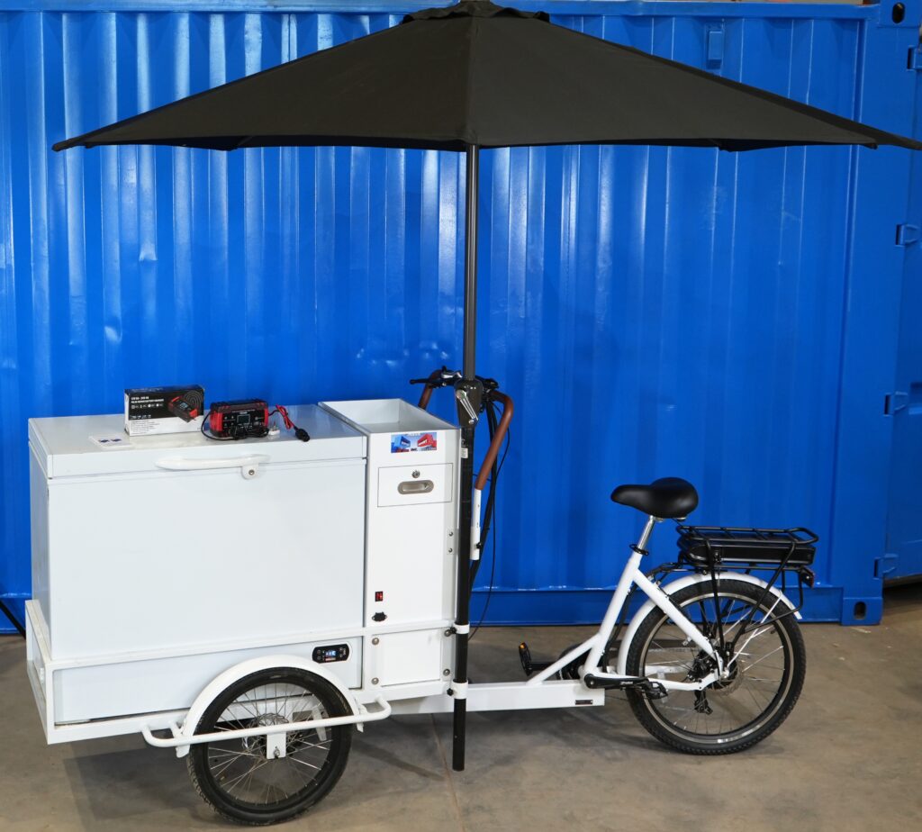 white truck black brolly